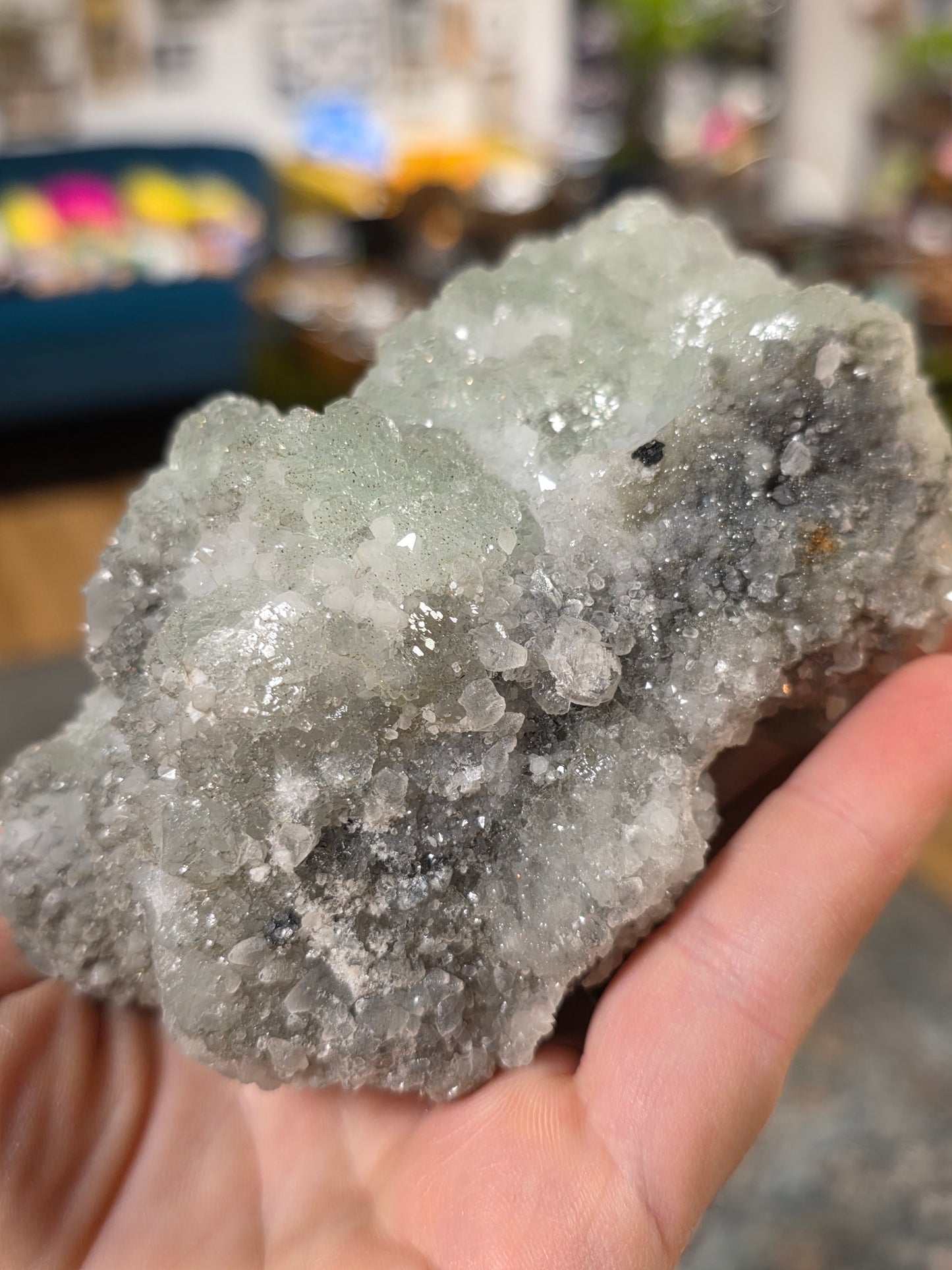 Green Fluorite and Calcite  on Quartz