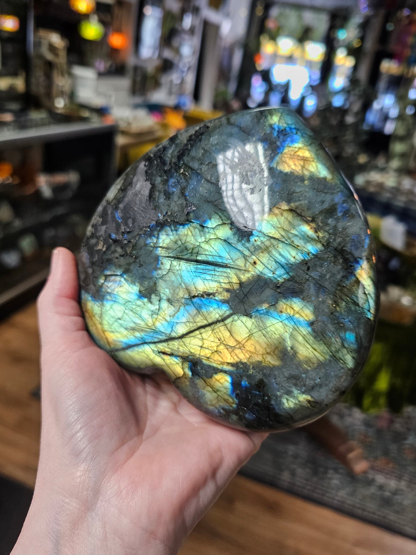 XL Labradorite Heart on Metal Stand