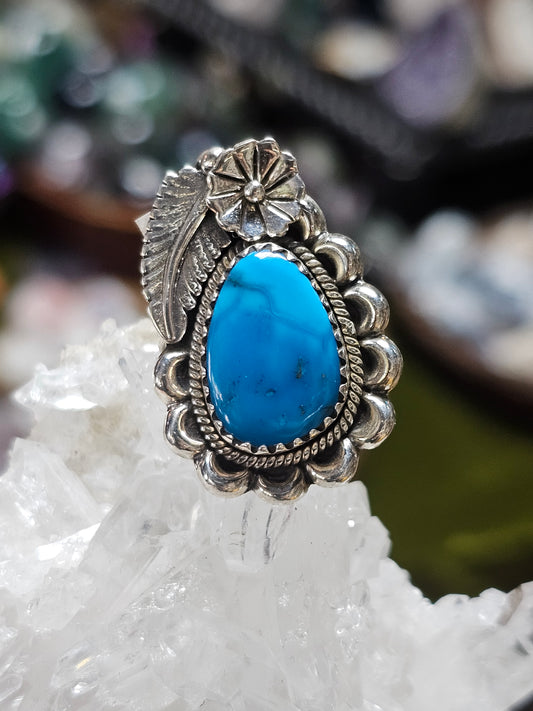 Size 8 Fox Mine Treated Turquoise Ring