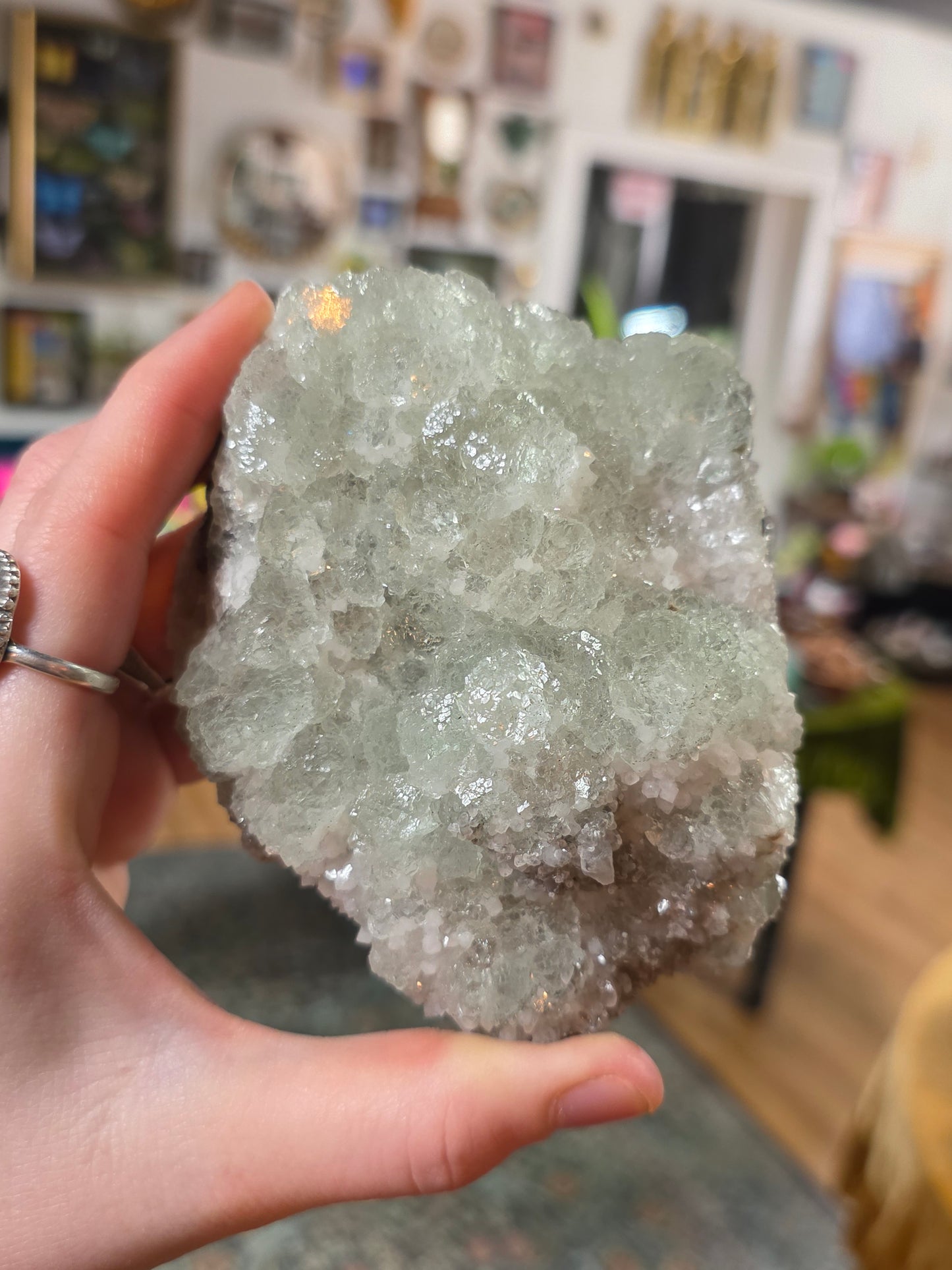 Green Fluorite and Calcite  on Quartz