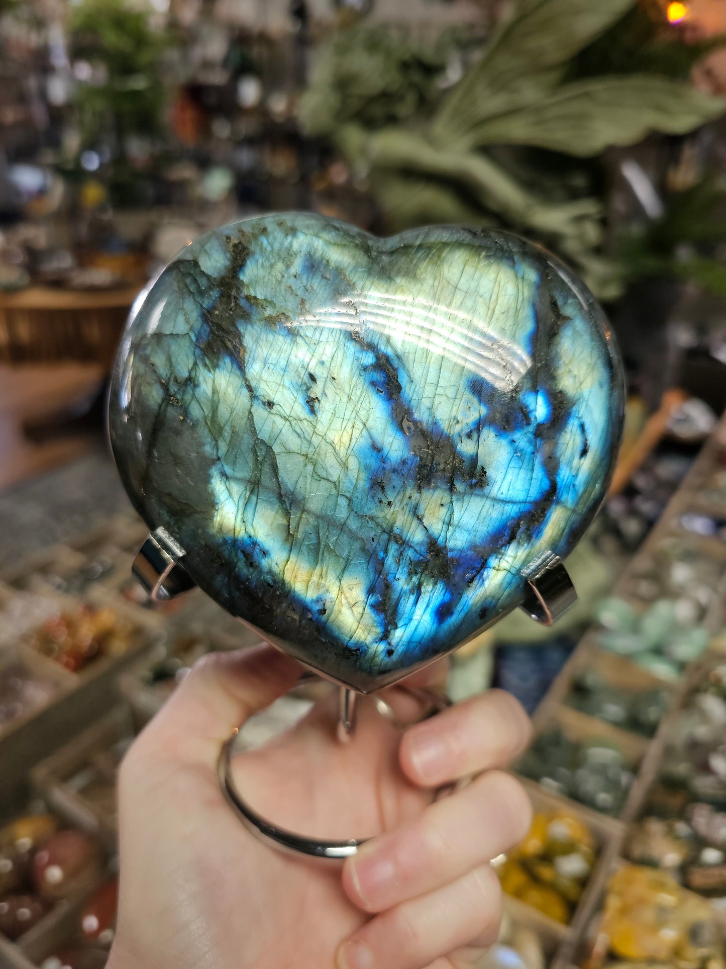 Labradorite Heart on Metal Stand