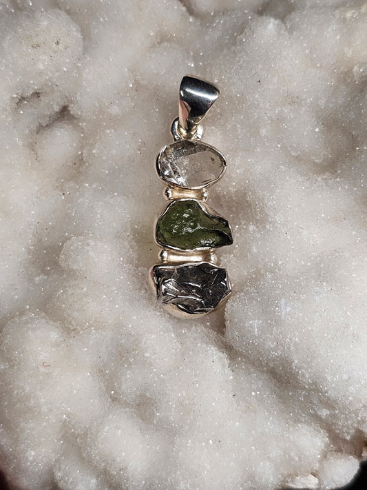 Quartz, Del Cielo Meteorite, Manmade glass Pendant