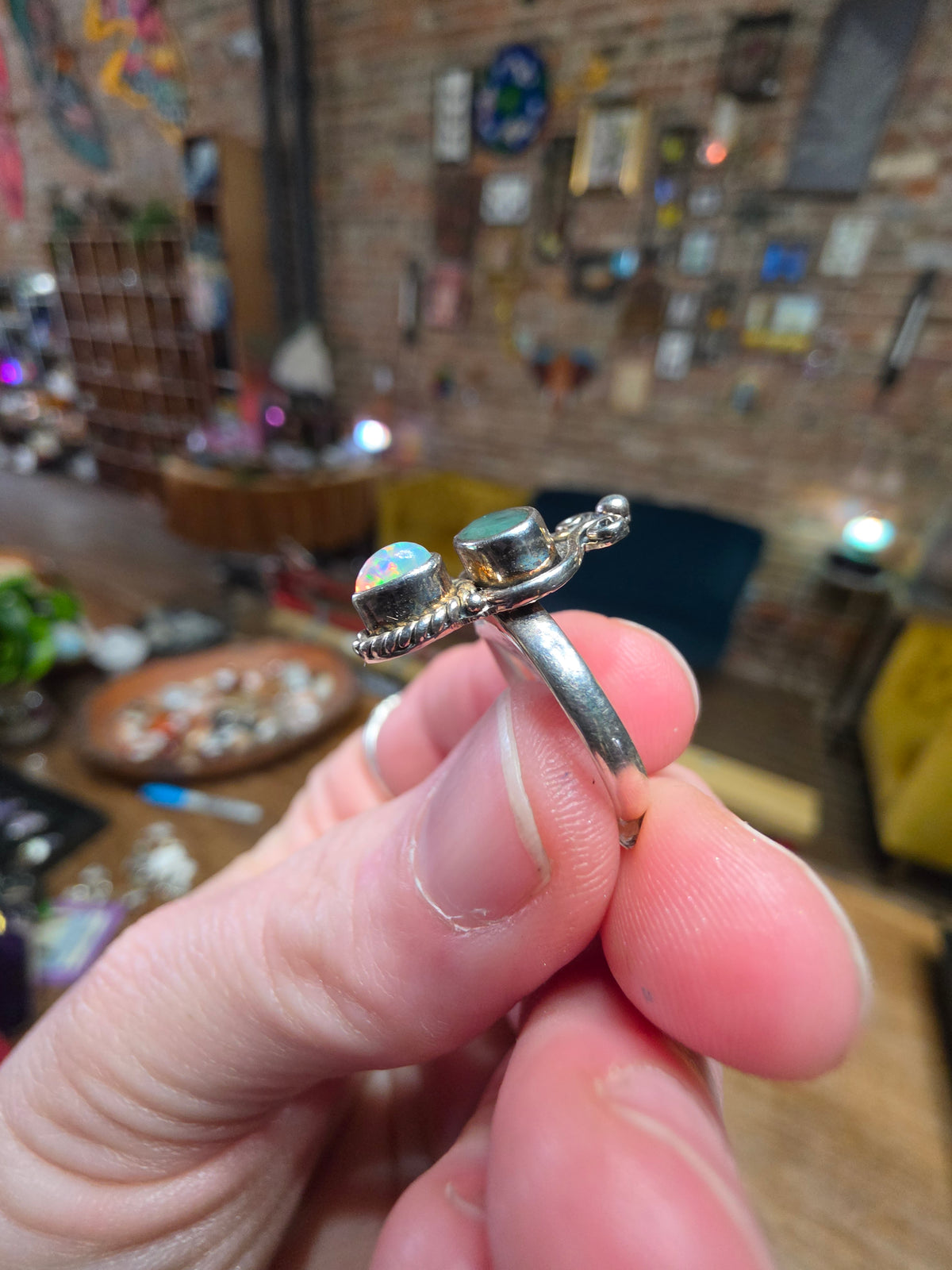 Size 6 Emerald and Ethiopian Opal Ring