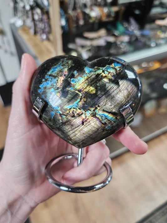 Labradorite Heart with Metal stand