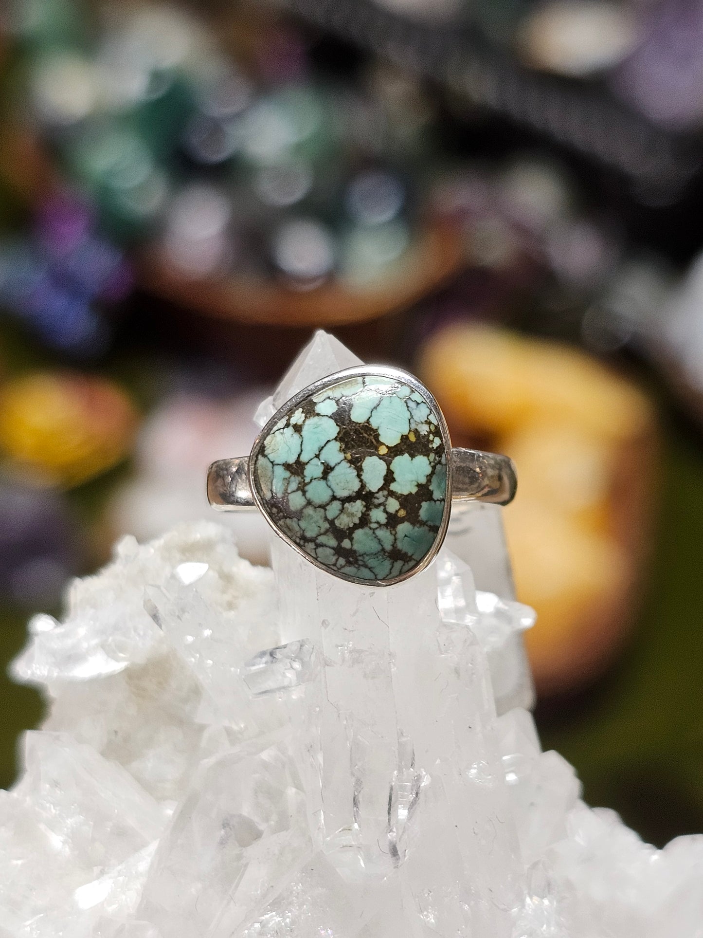 Size 8 Tibetan Spiderweb Turquoise Ring