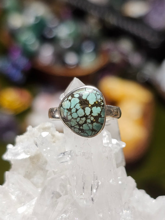 Size 8 Tibetan Spiderweb Turquoise Ring