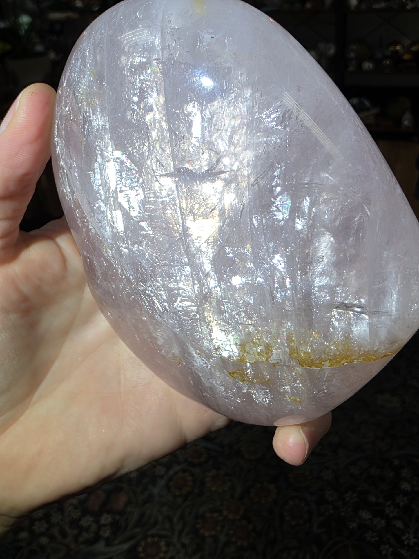 Girasol Rose Quartz heart on stand (chipped)