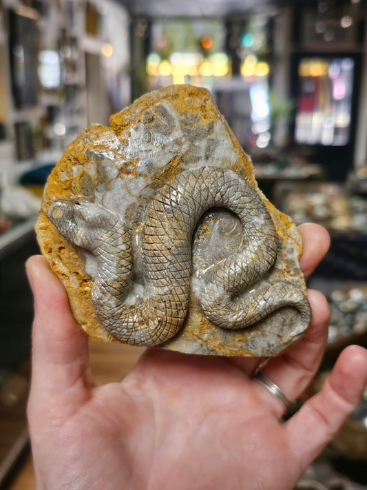 Aragonite Snake Carving