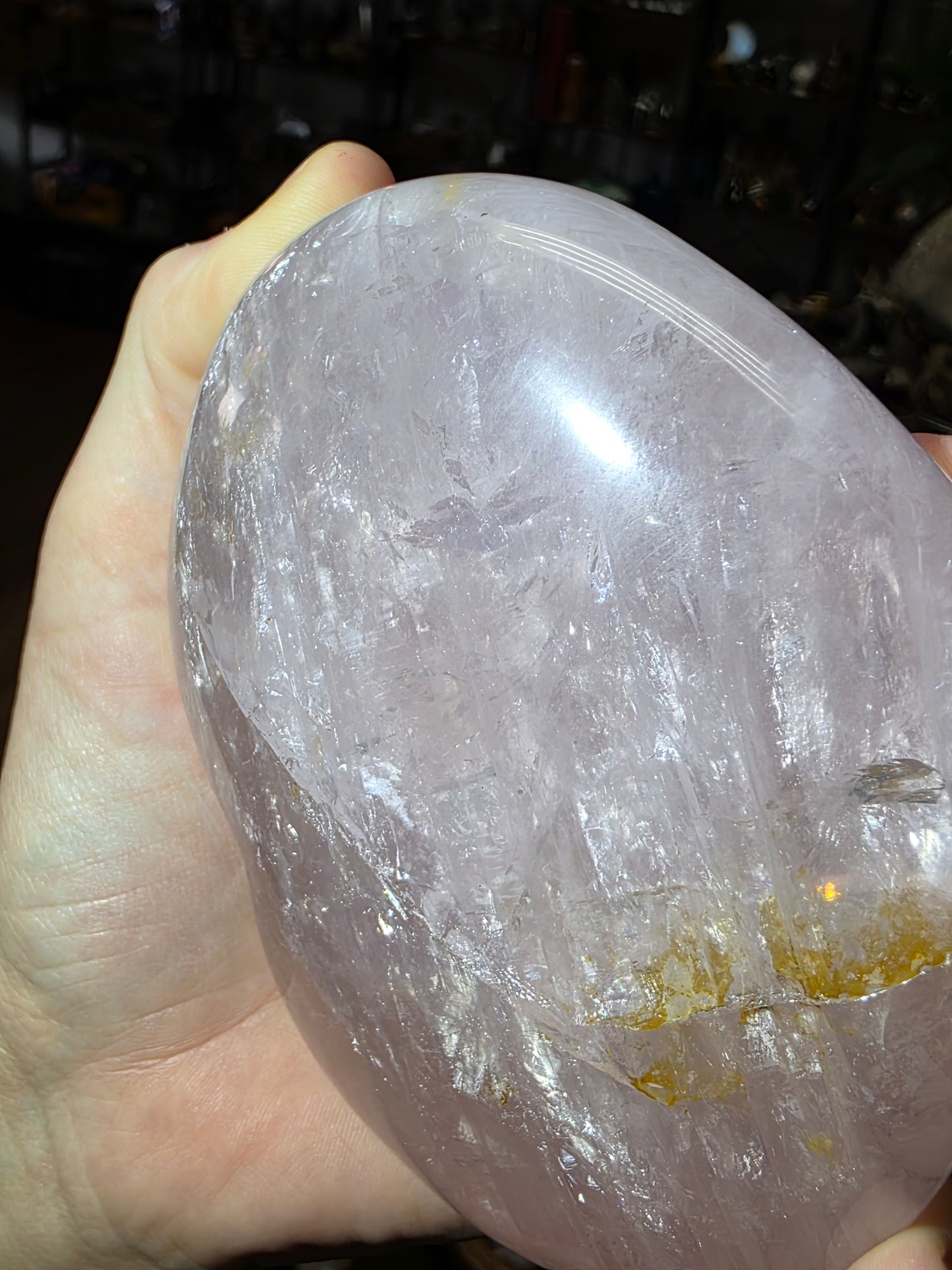 Girasol Rose Quartz heart on stand (chipped)