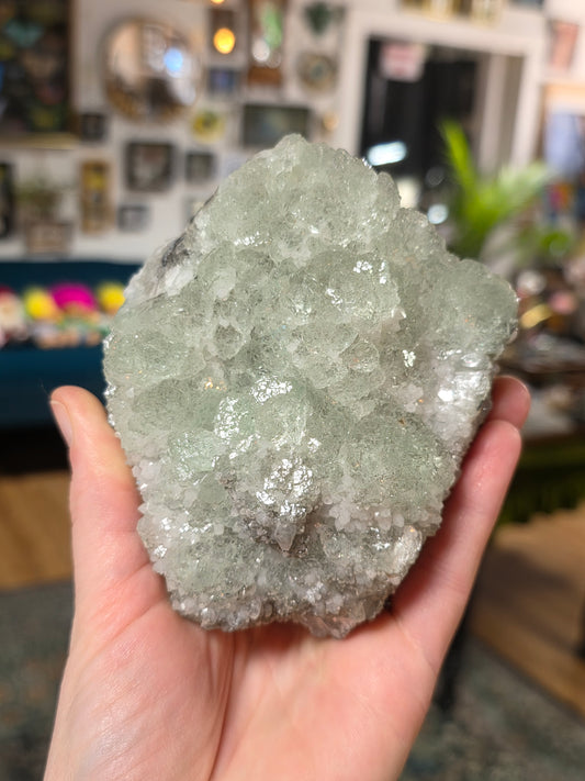 Green Fluorite and Calcite  on Quartz