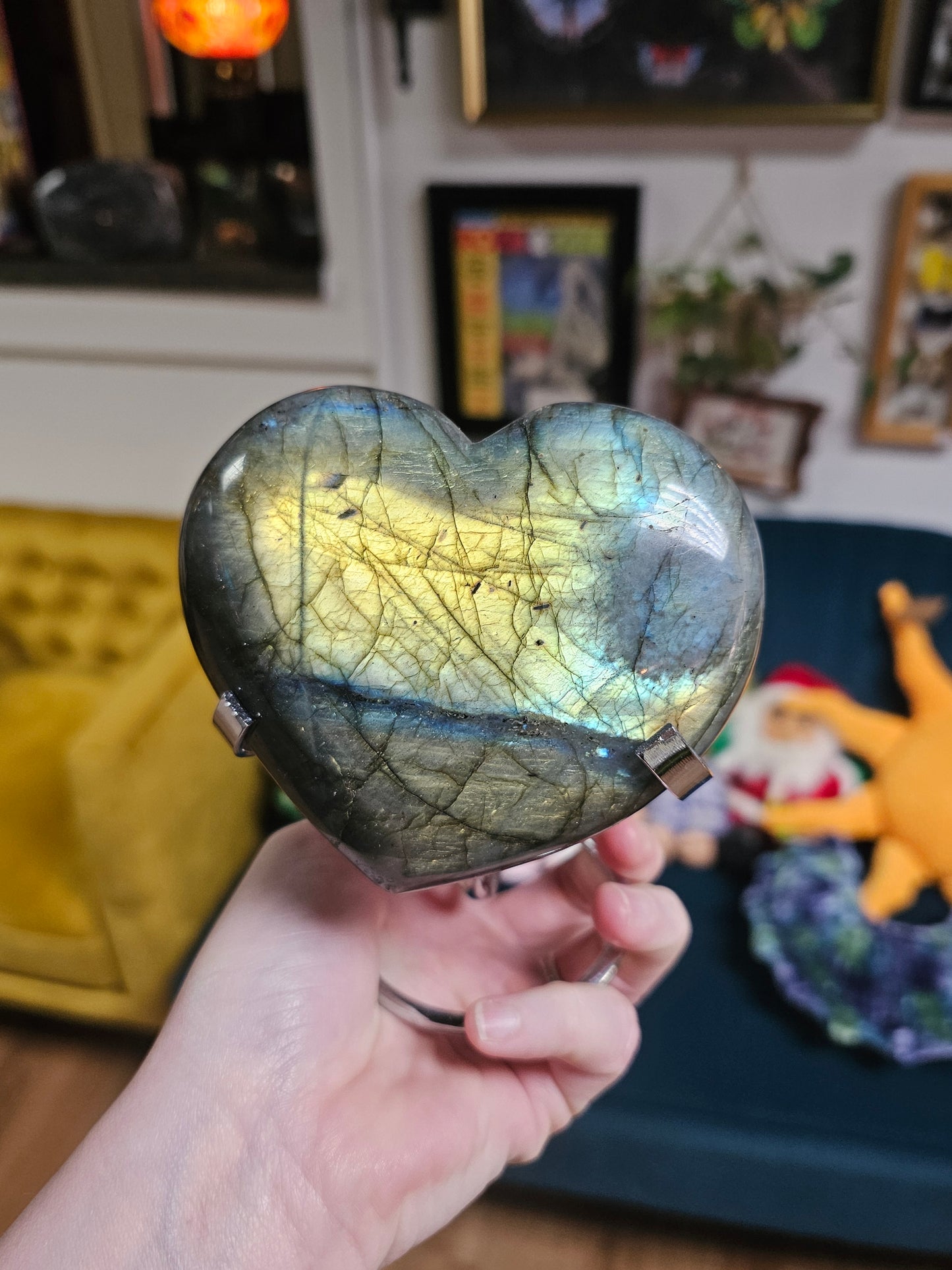 Labradorite Heart on Metal Stand