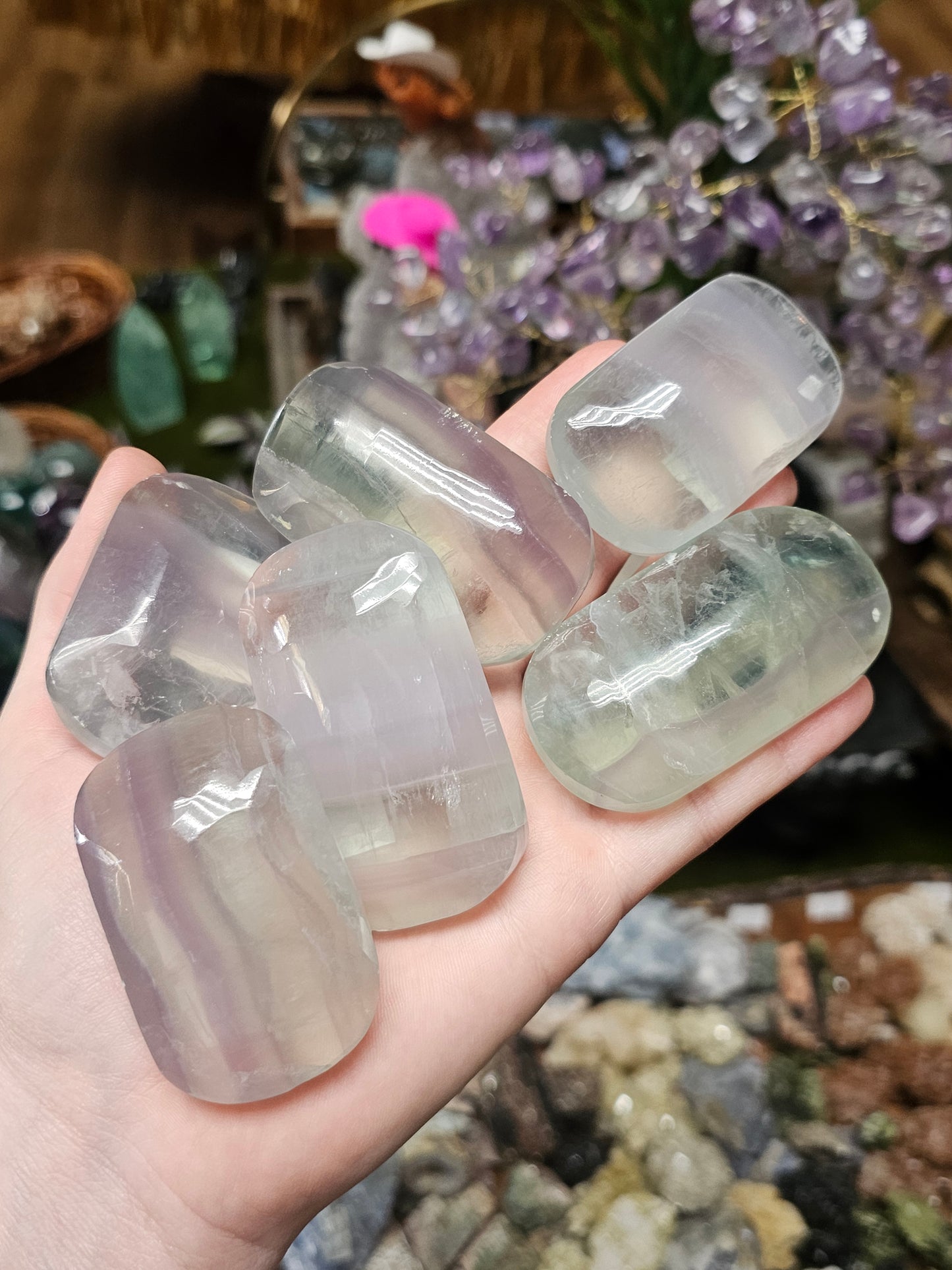 Lavendar Fluorite palms (Yttrium Fluorite)