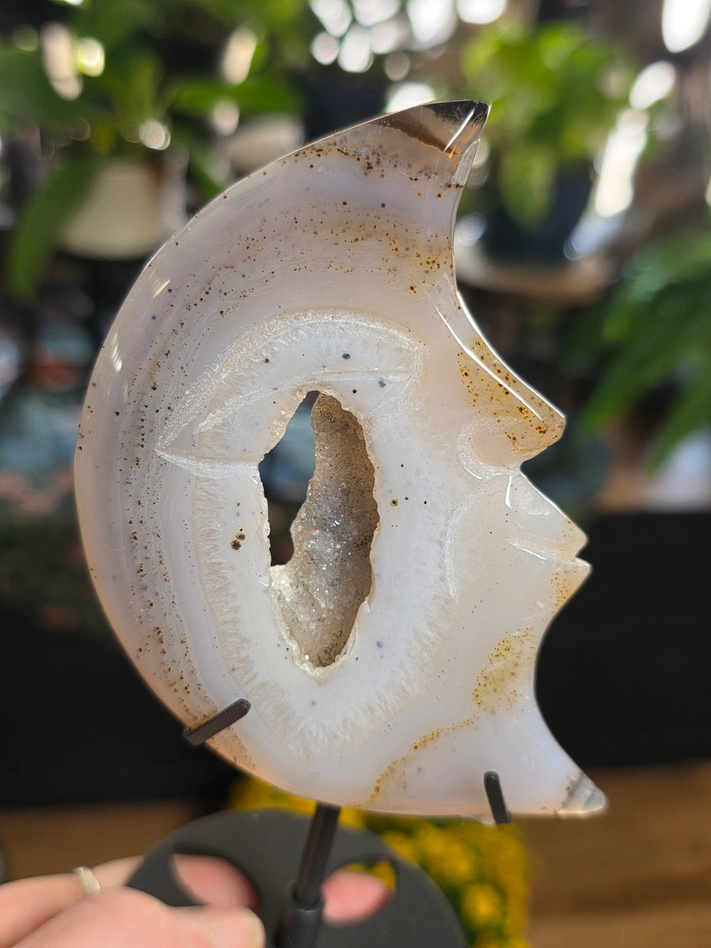 Dendritic Agate Moon Carving