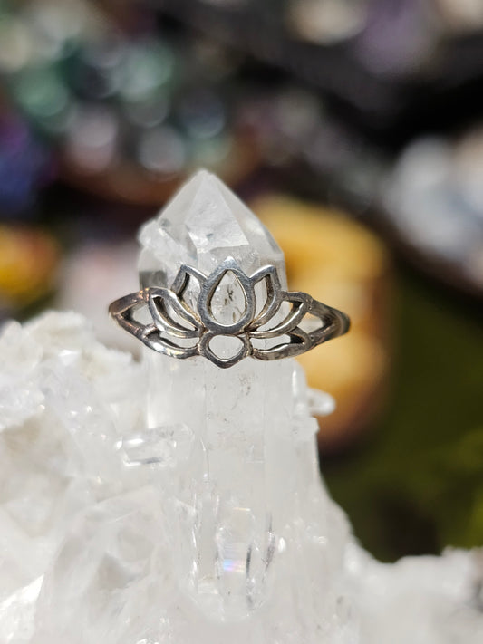 Size 7.5 Silver Lotus Ring