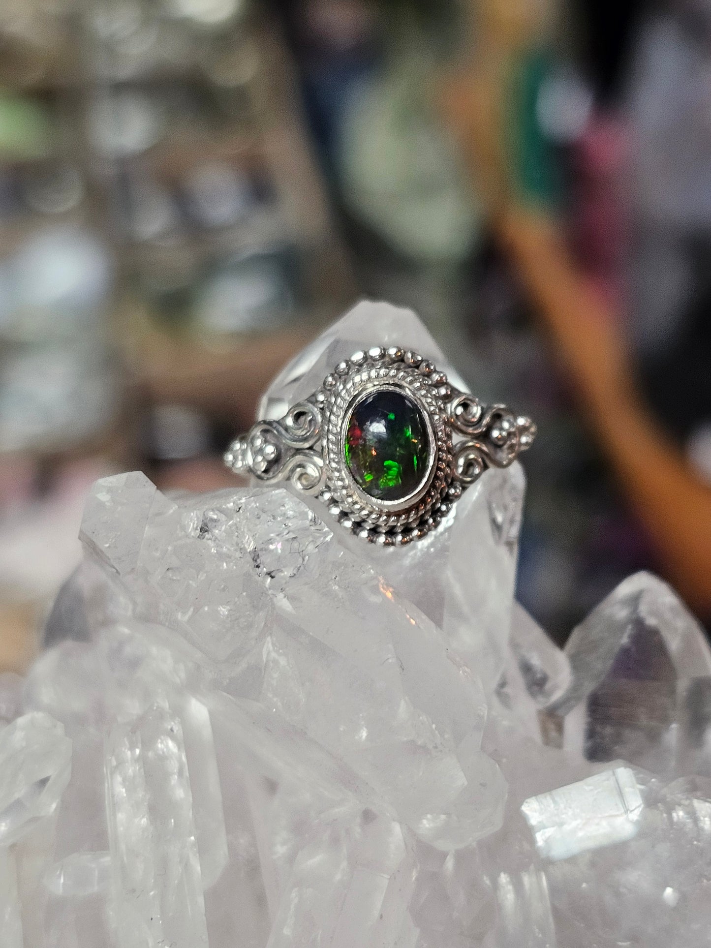 Size 7 Chalama Black Opal Ring