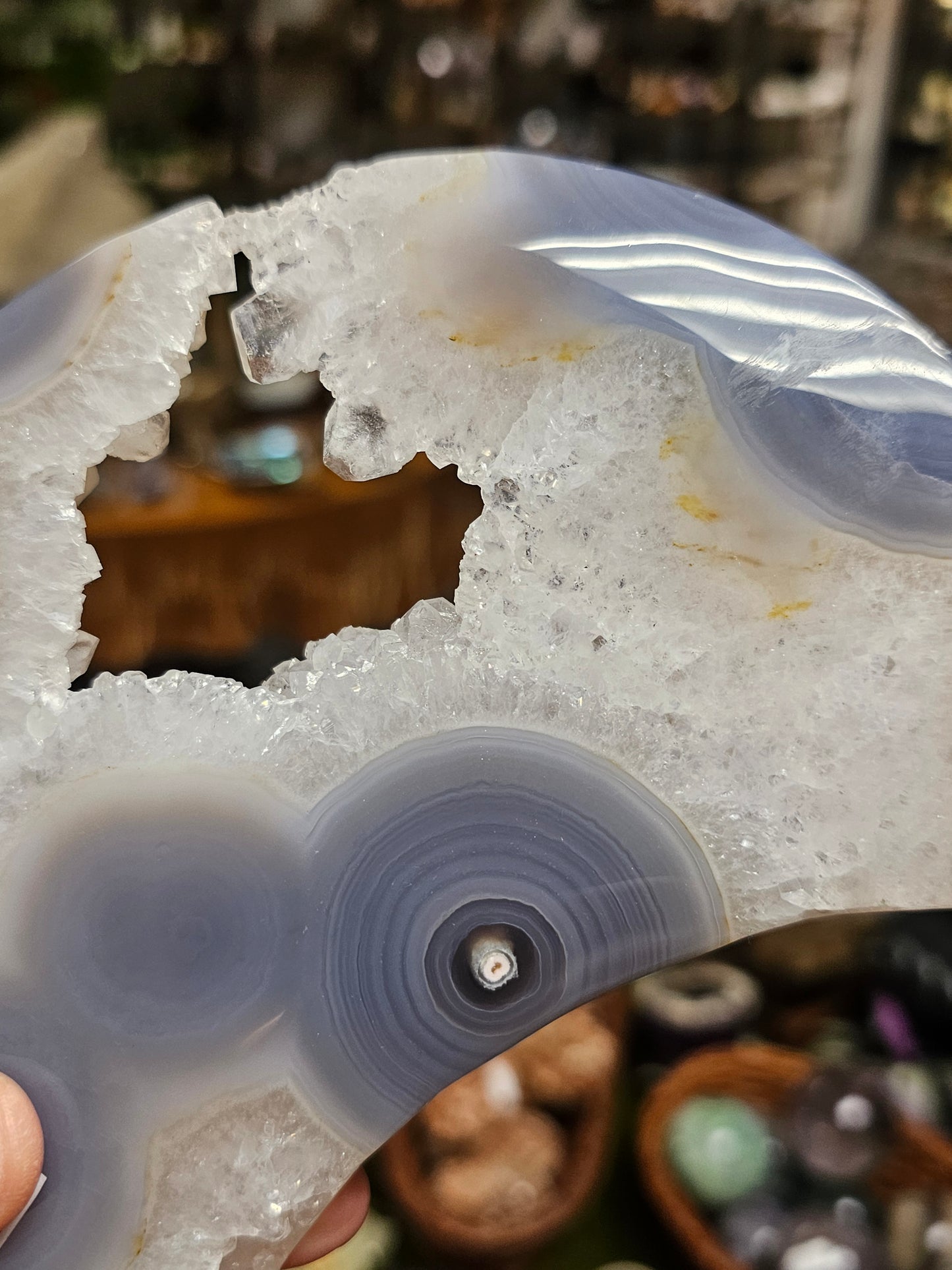 Druzy Agate Moon Carving w/ stand