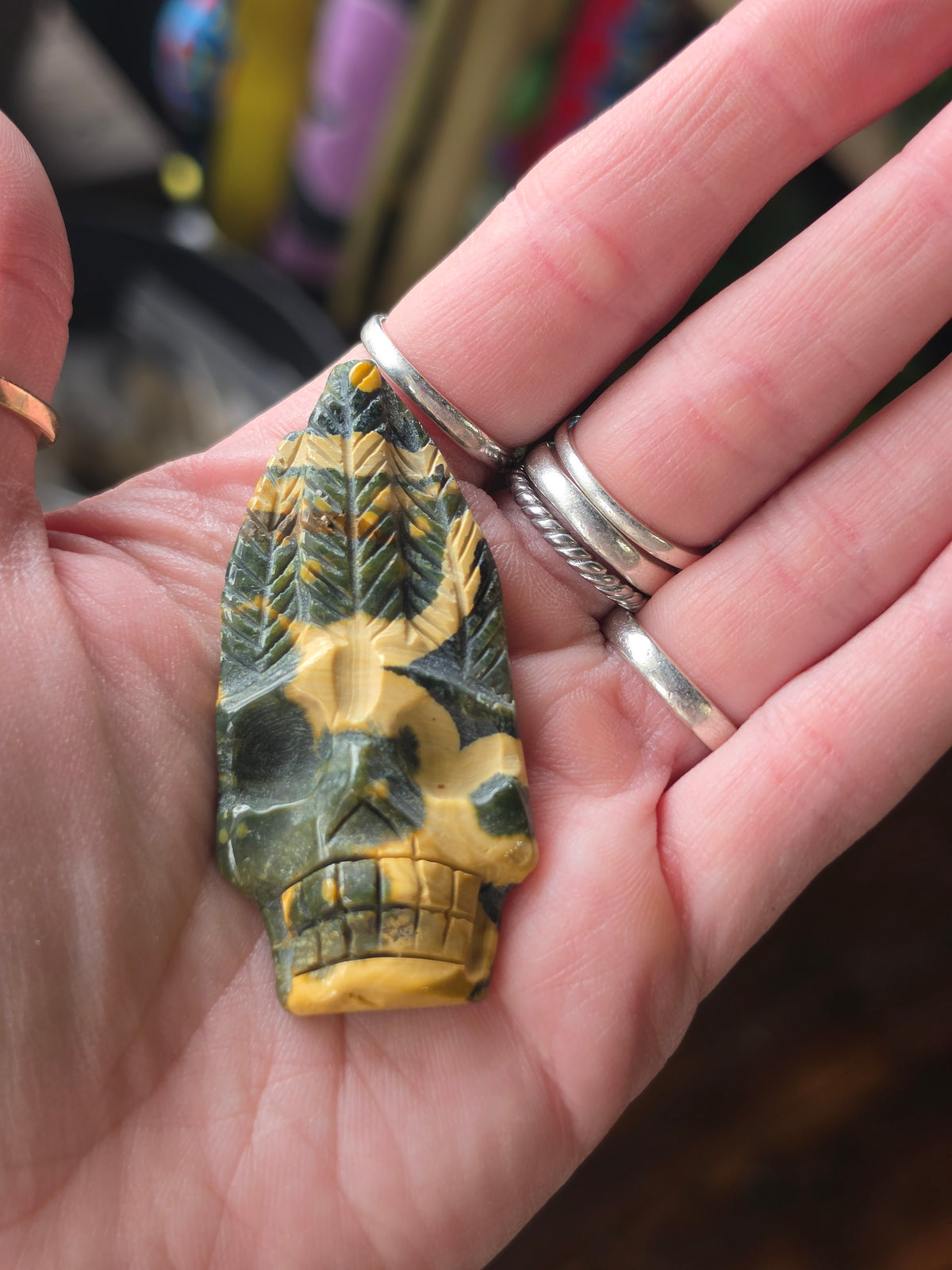 Ocean Jasper Skull Arrowhead Carving Cabochon