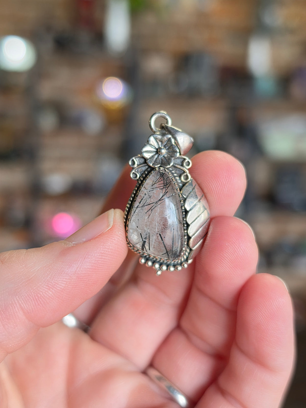 Black Tourmaline in Quartz Pendant