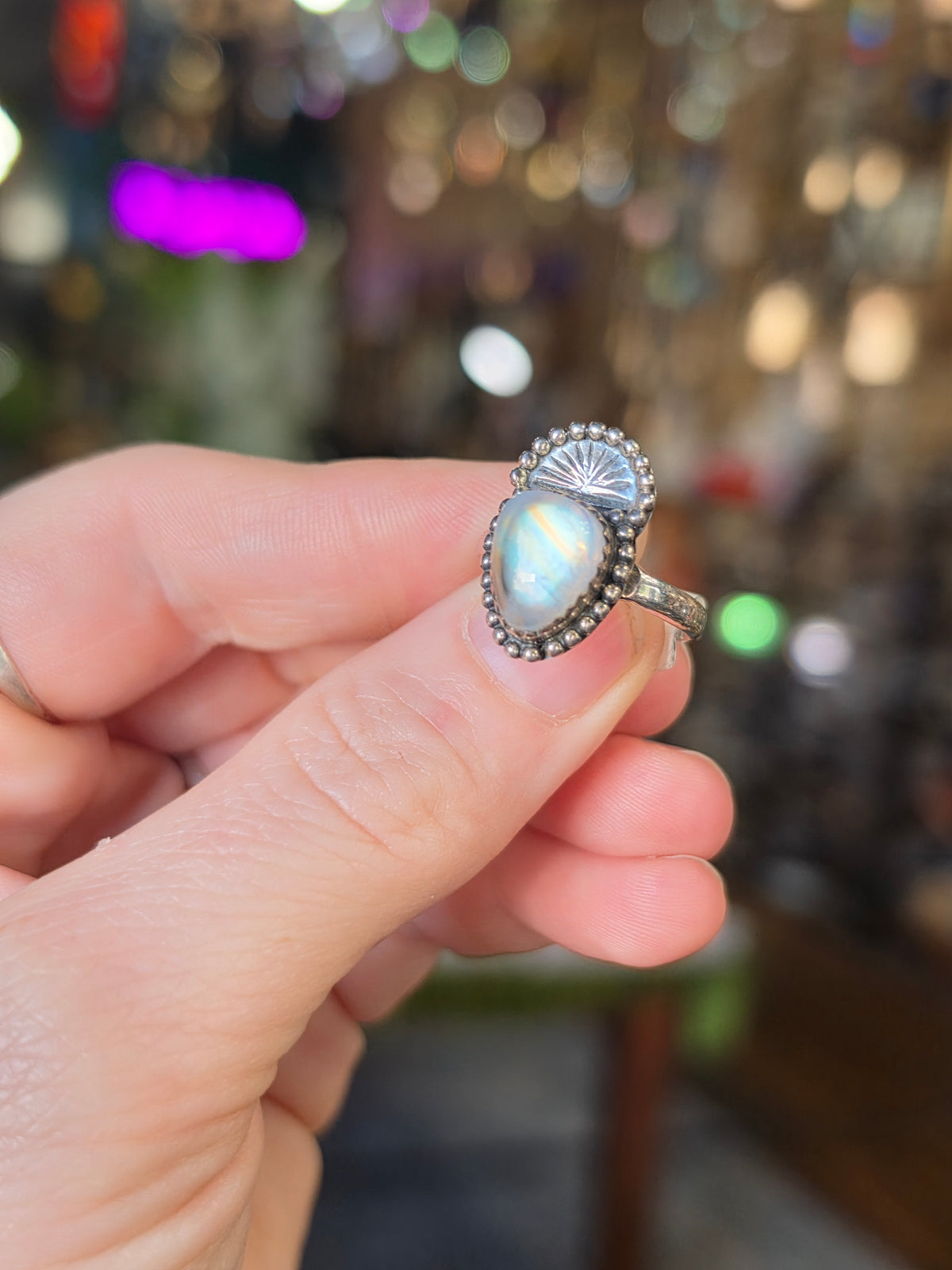 Size 7 Rainbow Moonstone Ring