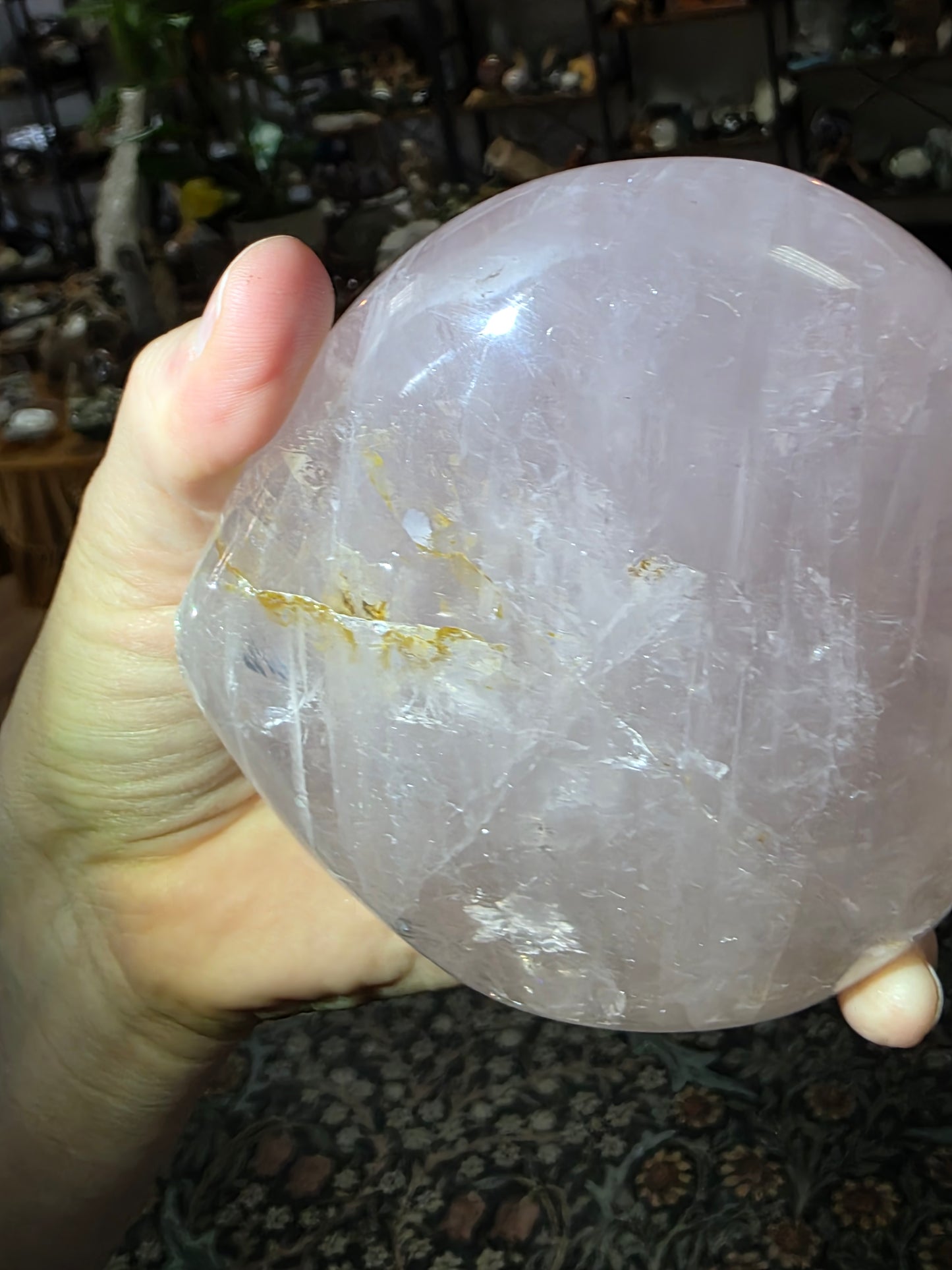 Girasol Rose Quartz heart on stand (chipped)