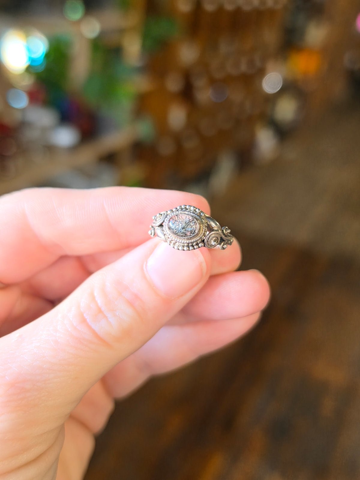 Black Tourmaline in Quartz Ring Size 6
