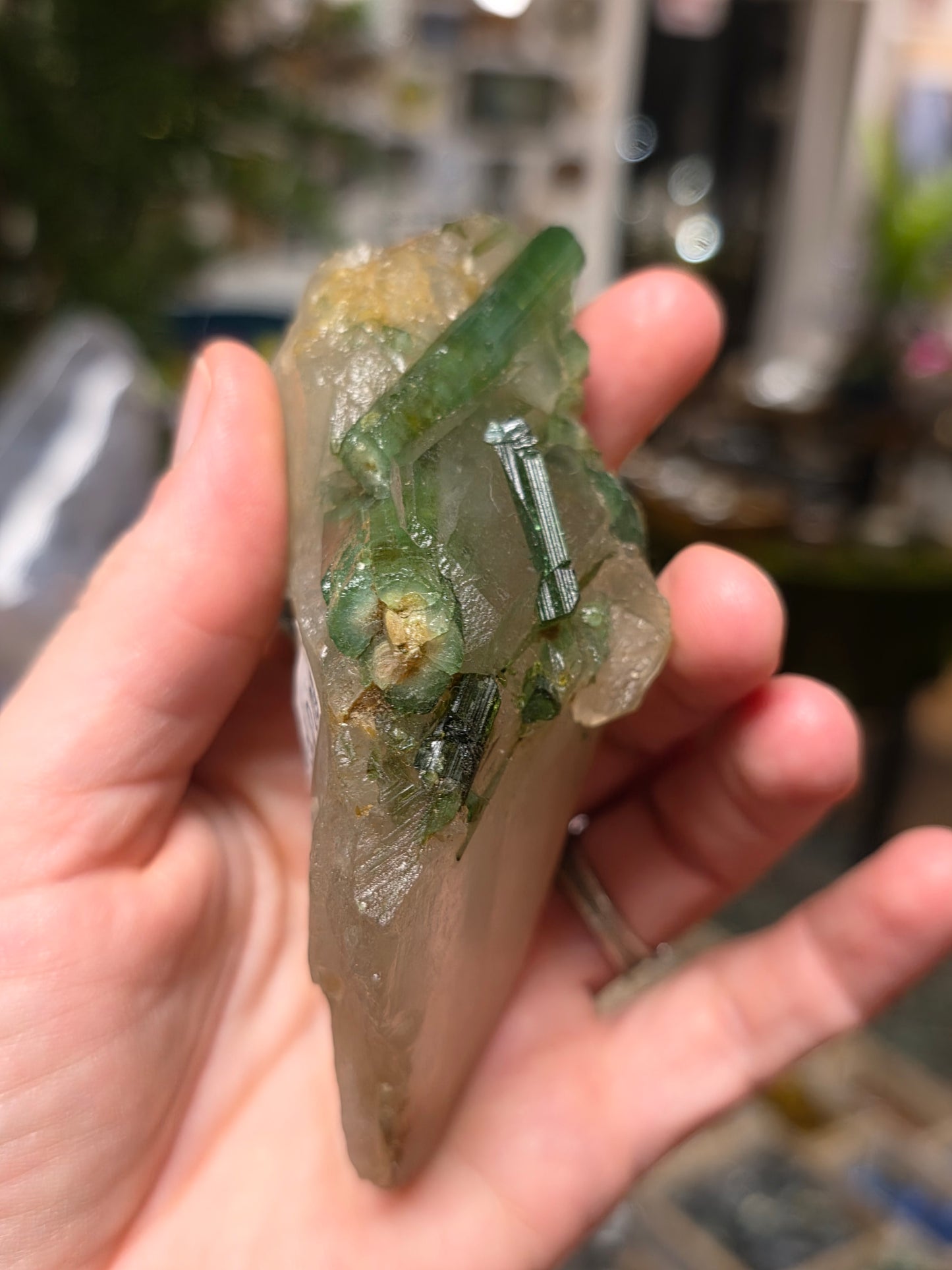 Green Tourmaline on Quartz