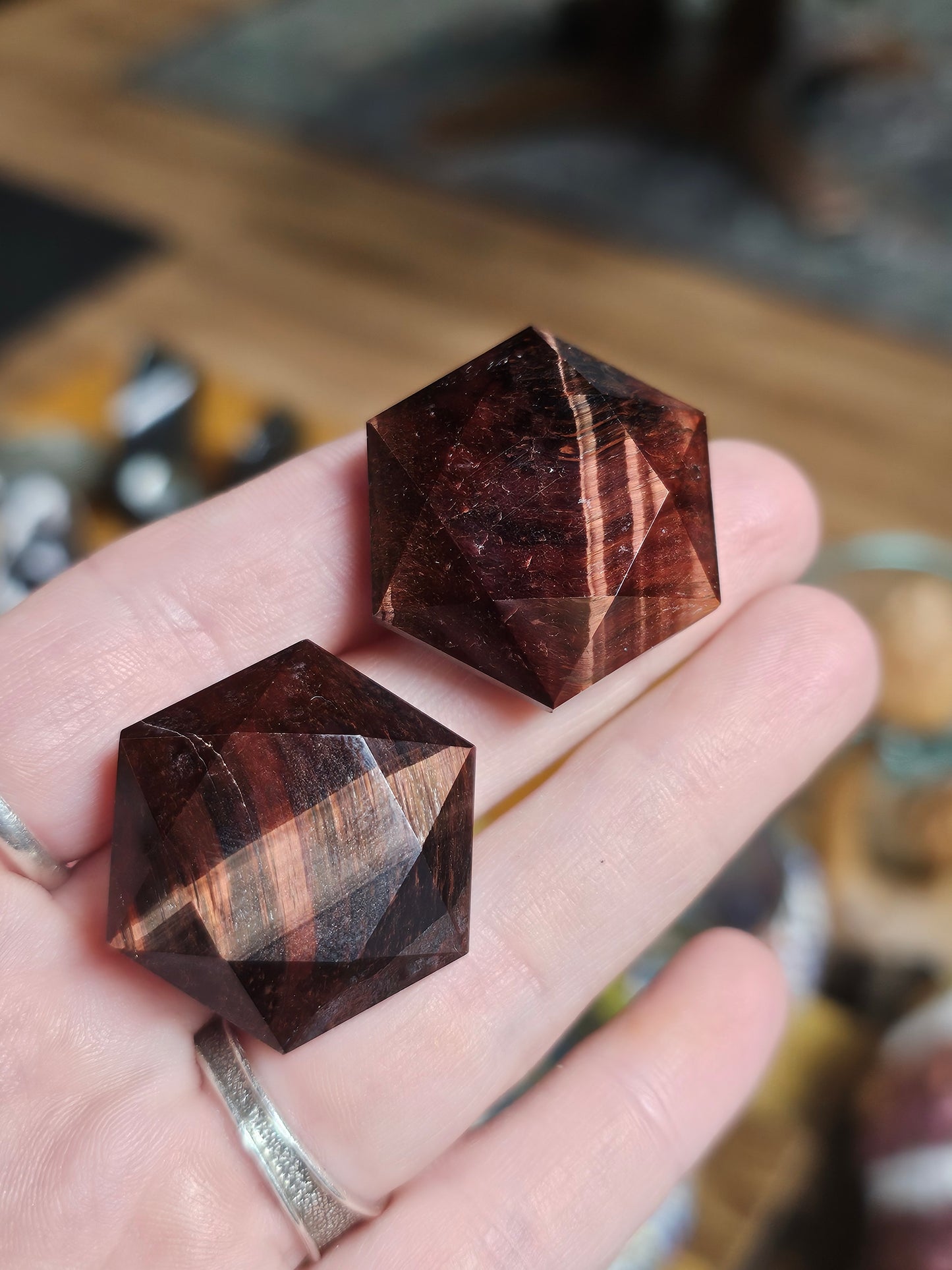 Red Tigers Eye Faceted Hexagon