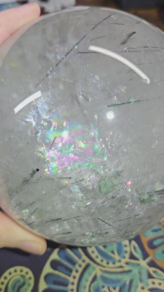 XL Chlorite on Black Tourmaline in Quartz Sphere