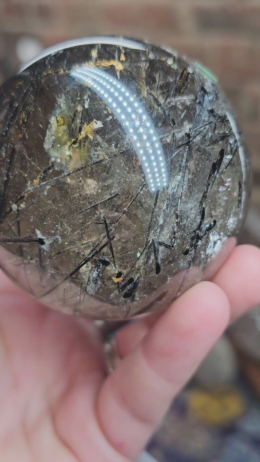 Black Tourmaline in Smoky Quartz Sphere