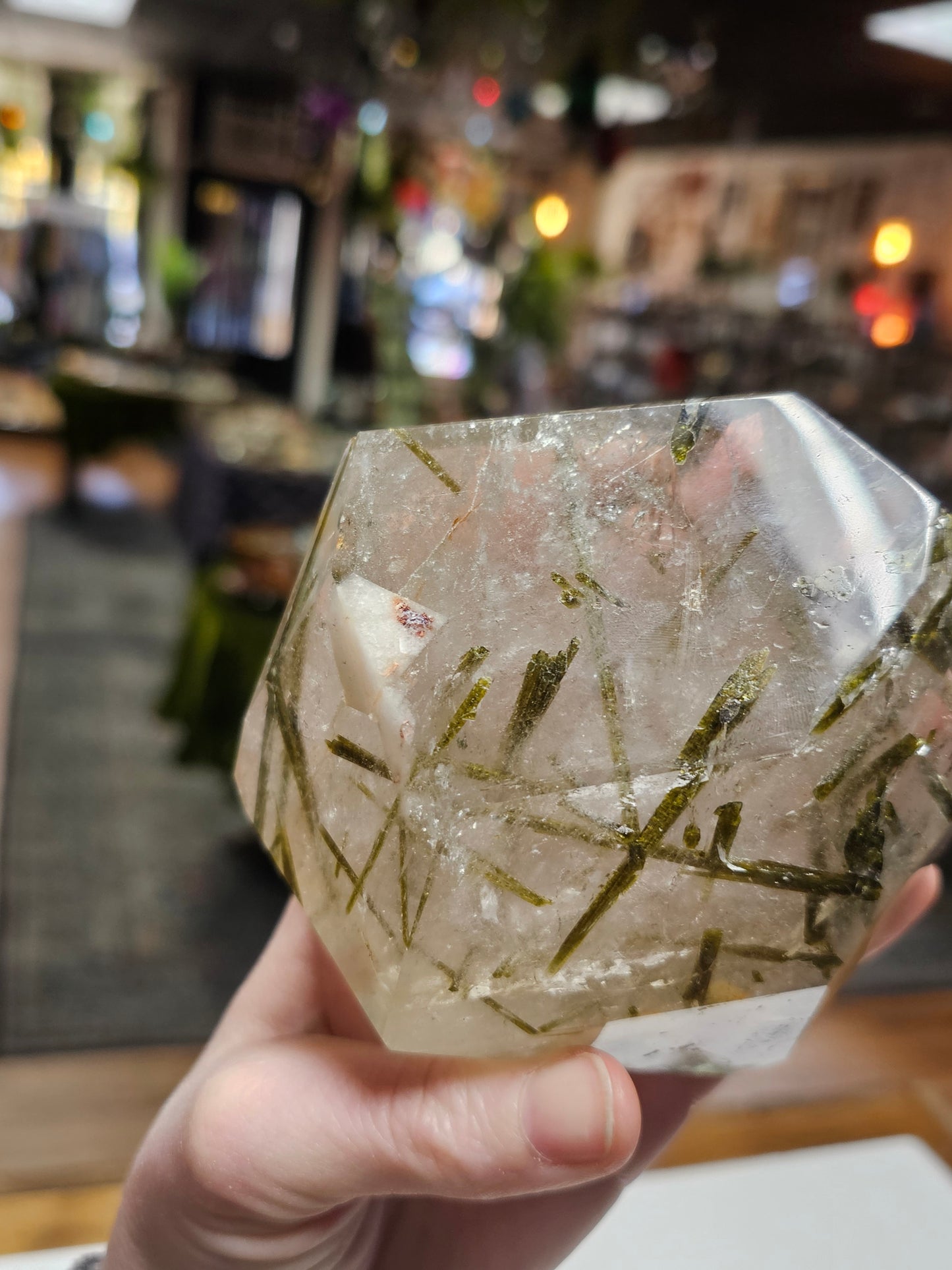 Green Tourmaline In Quartz Freeform