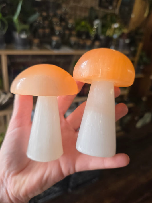 Peach Top Satin Spar Mushroom Carving