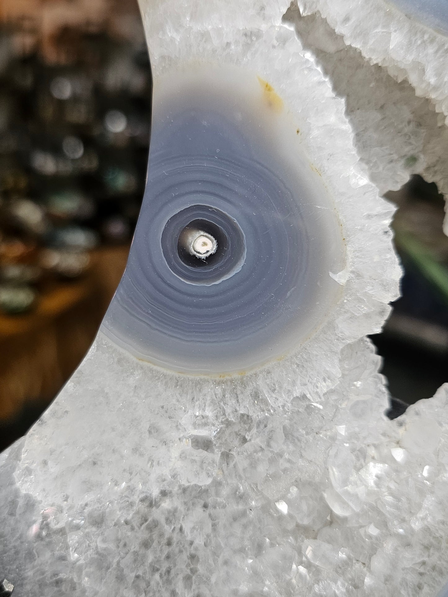 Druzy Agate Moon Carving w/ stand