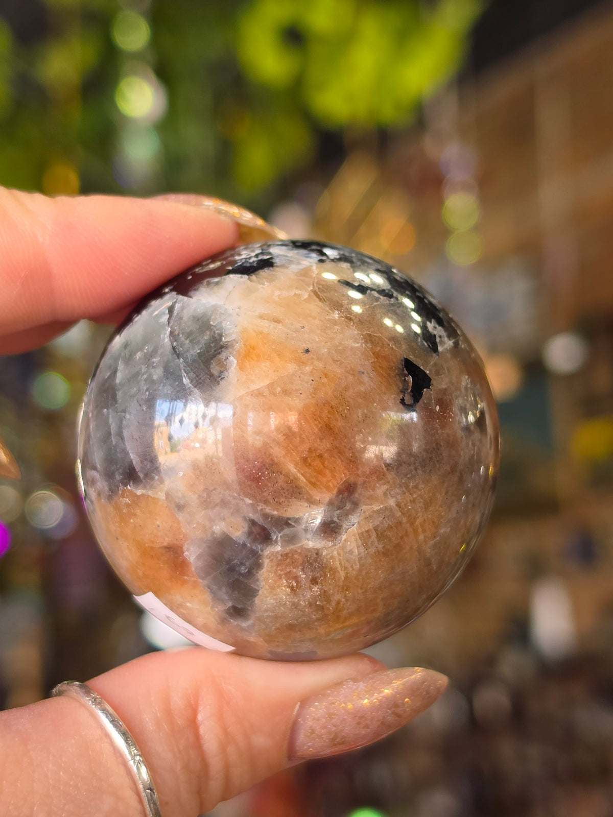 Larvikite and Sunstone Sphere
