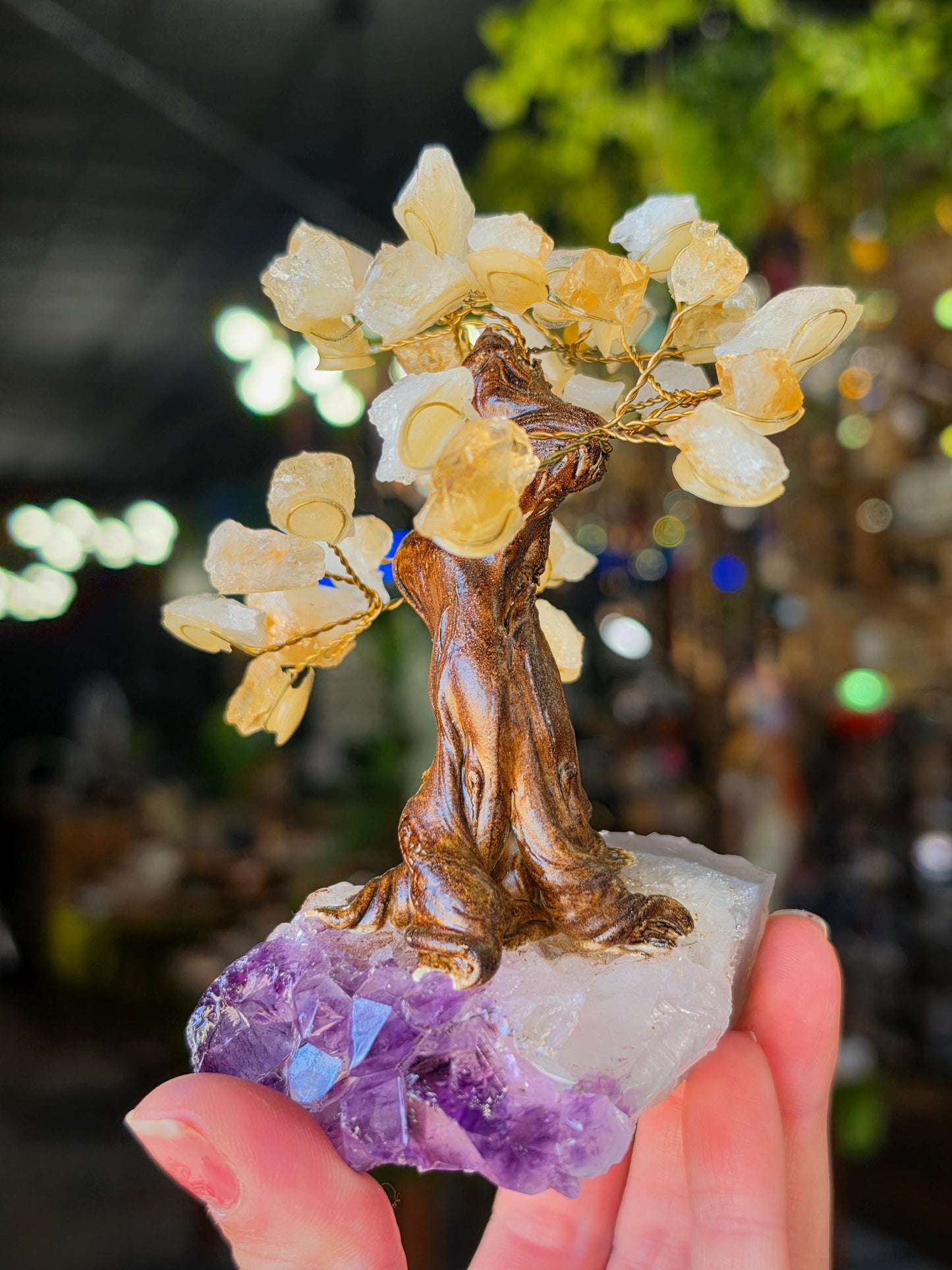 Citrine Chip Bead Tree on Amethyst Clutser Base