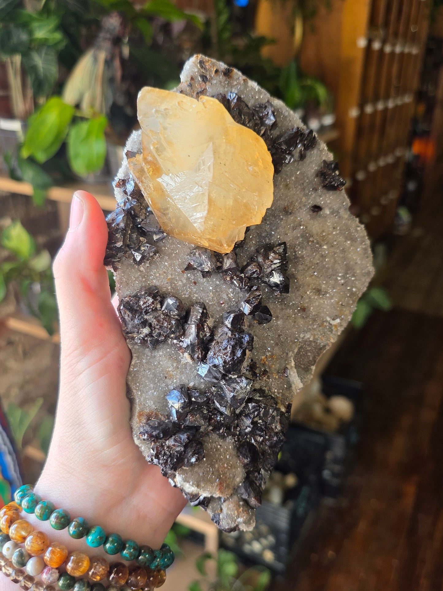 Calcite and Sphalerite on Druzy Quartz