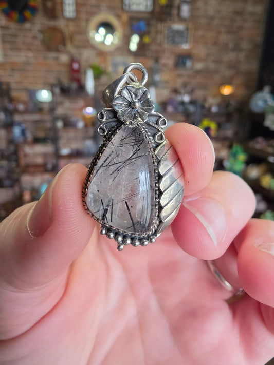 Black Tourmaline in Quartz Pendant