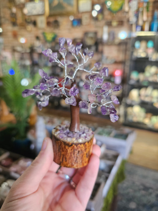 Amethyst Chip Tree on amethyst chip wood base