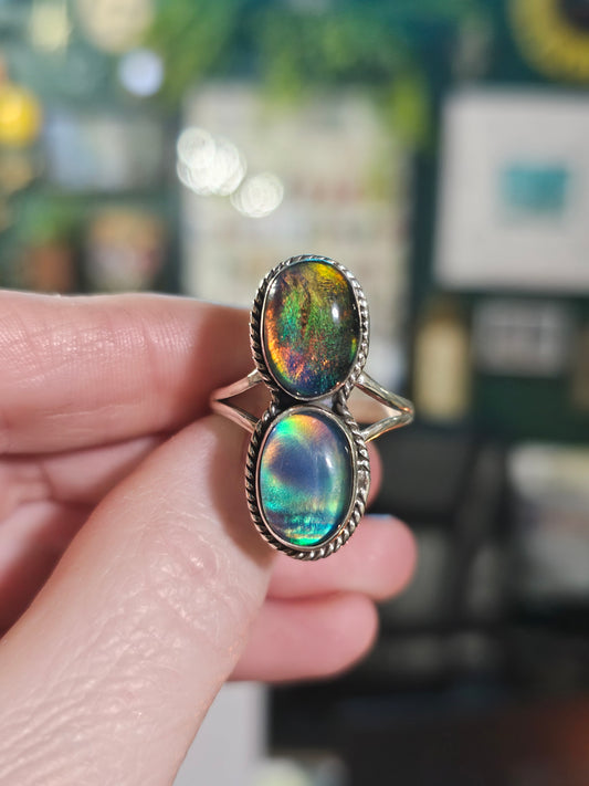 Size 10.5 Lab created Aurora Opal Ring