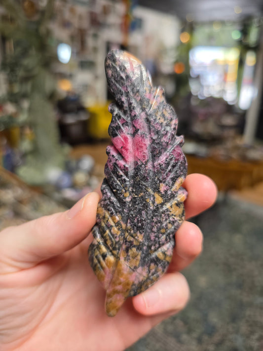 Rhodonite Feather Carving