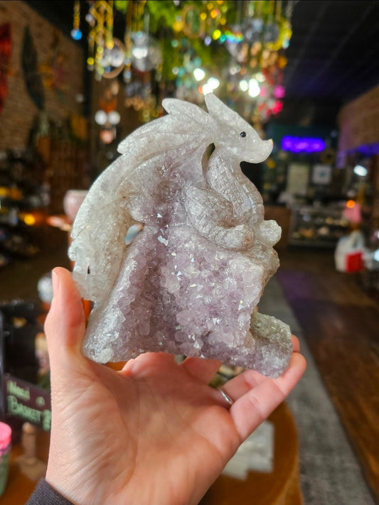 Amethyst Cluster Dragon Carving