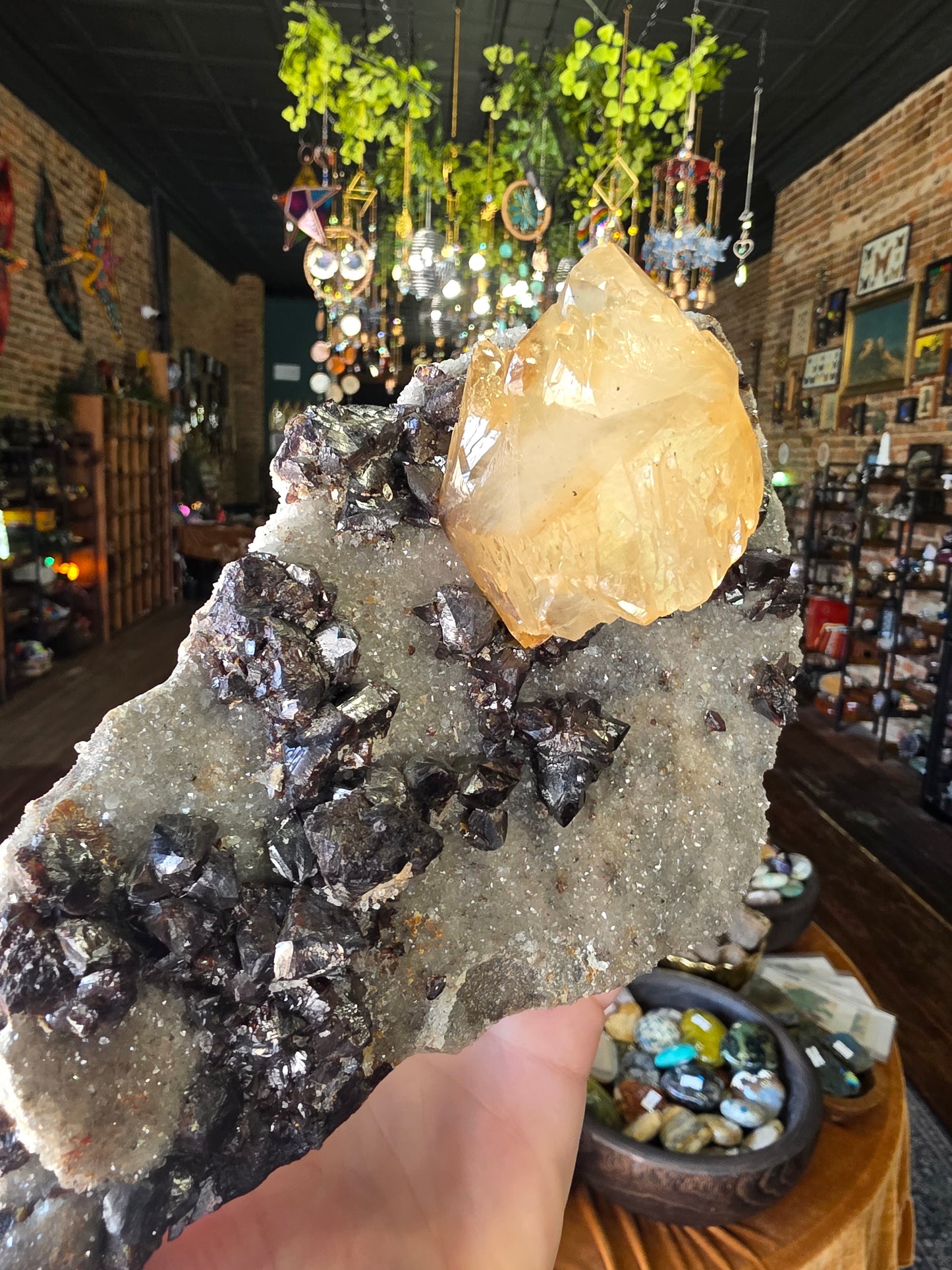 Calcite and Sphalerite on Druzy Quartz