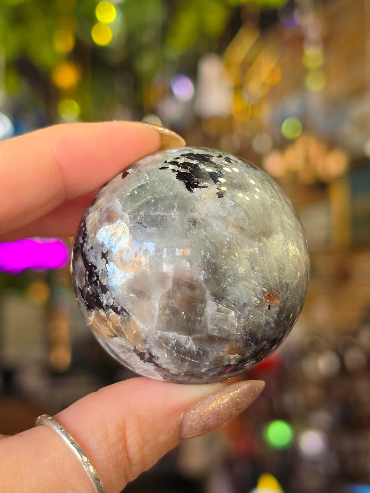 Larvikite and Sunstone sphere