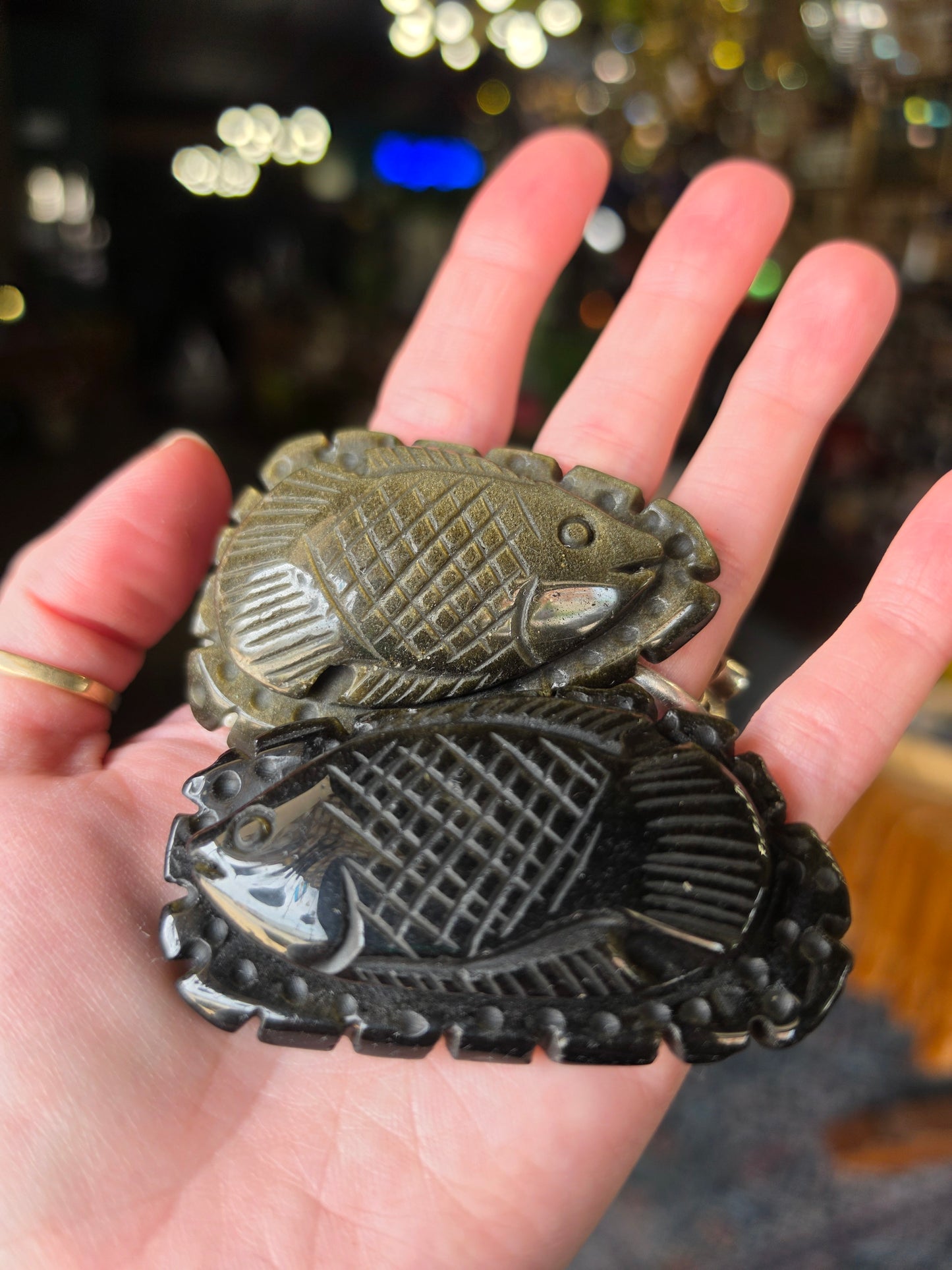 Gold Sheen Obsidian Carved Fish