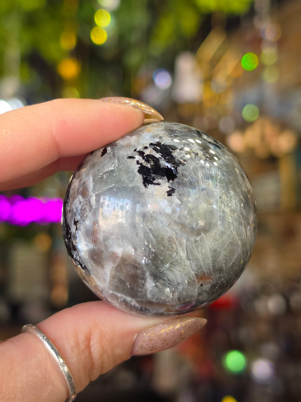 Larvikite and Sunstone sphere