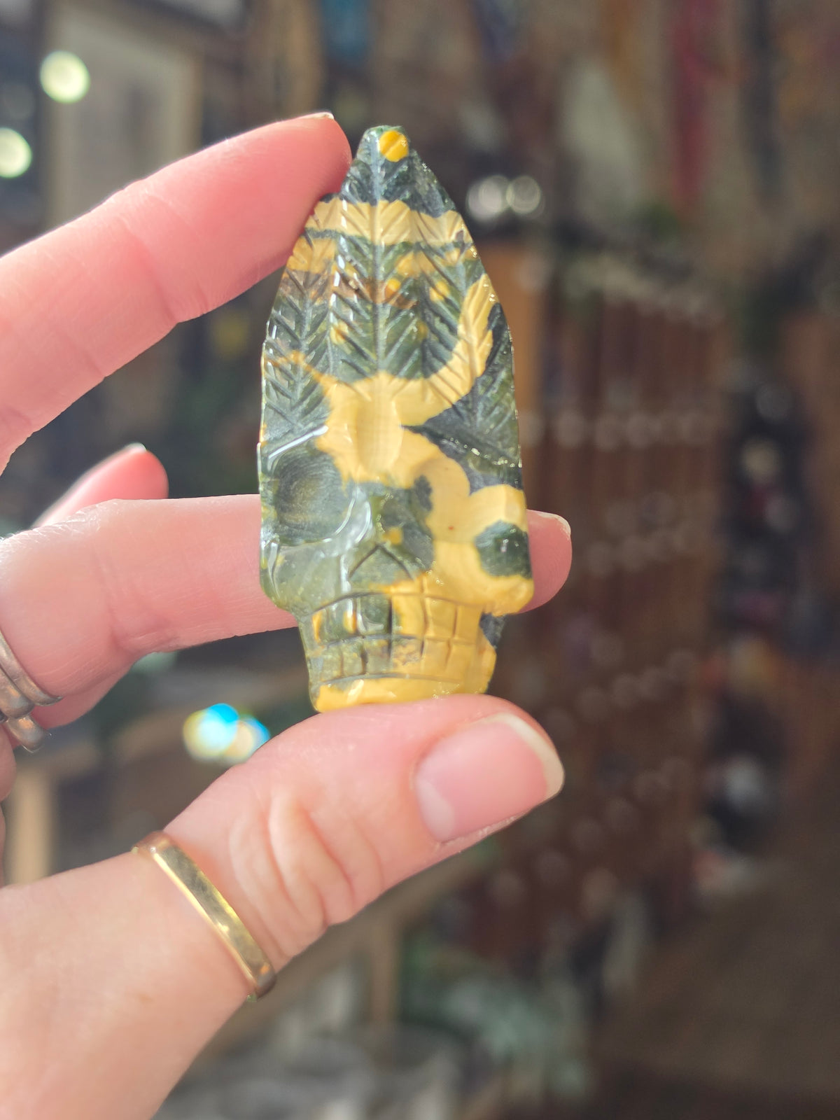 Ocean Jasper Skull Arrowhead Carving Cabochon