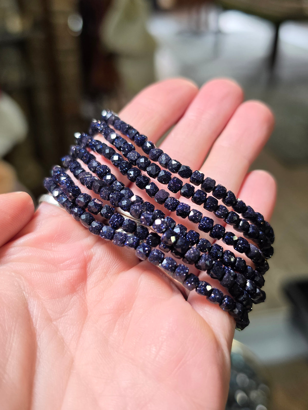 Faceted Blue Goldstone Bead Bracelet