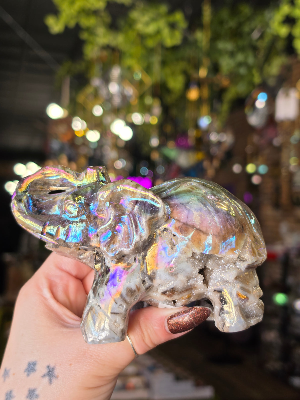 Aura Coated Druzy Quartz Elephant