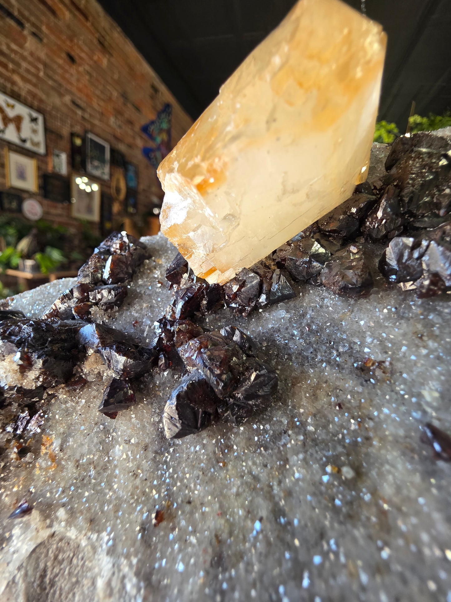 Calcite and Sphalerite on Druzy Quartz