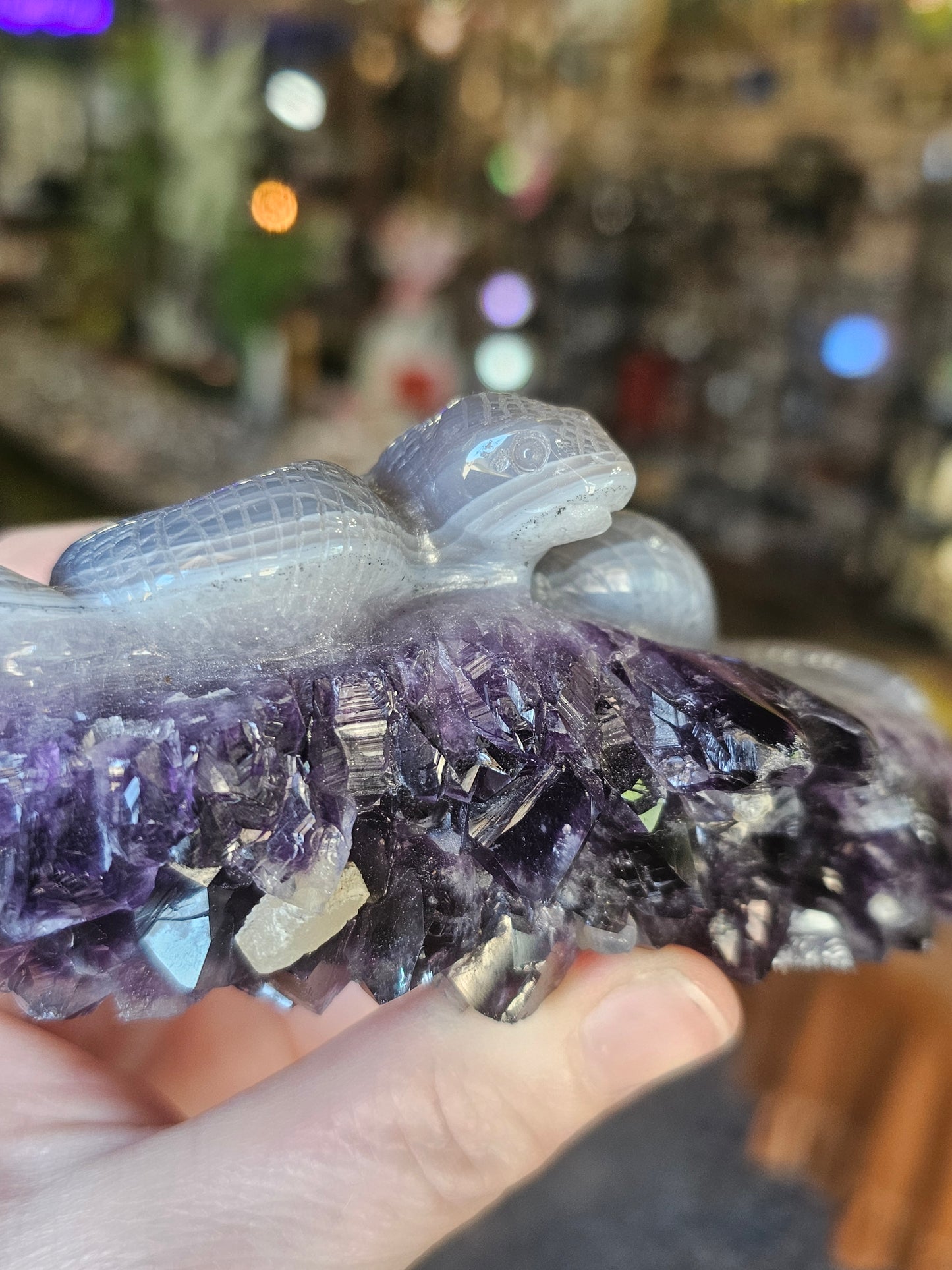 Amethyst Agate Snake Carving