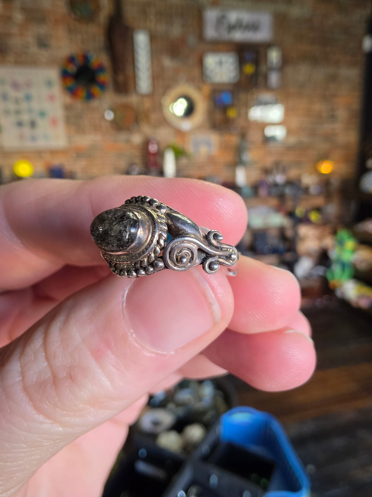 Black Tourmaline in Quartz Ring Size 6